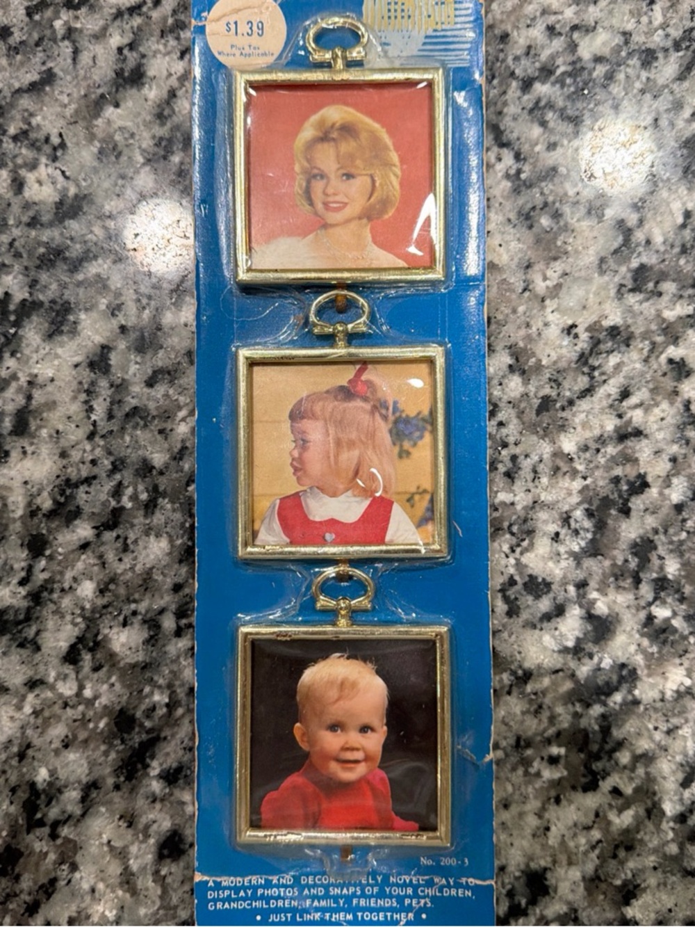 Vintage Gold Triple Square Photo Frame - Blue Backing
